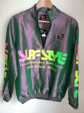 surf style Neon Pink & Neon Green Gradient Half-Zip Pullover